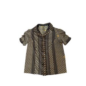 Retro Pattern Puff Sleeve Blouse - 70s Vibes!